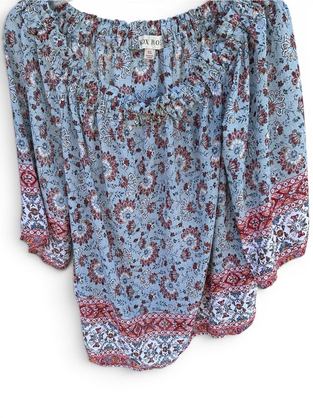 Knox Rose Floral Off-Shoulder Peasant Top - Light Blue